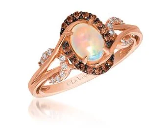 14K Strawberry Gold 0.45cttw Neopolitan Opal & 0.23cttw Chocolate & Vanilla Diamond Ring