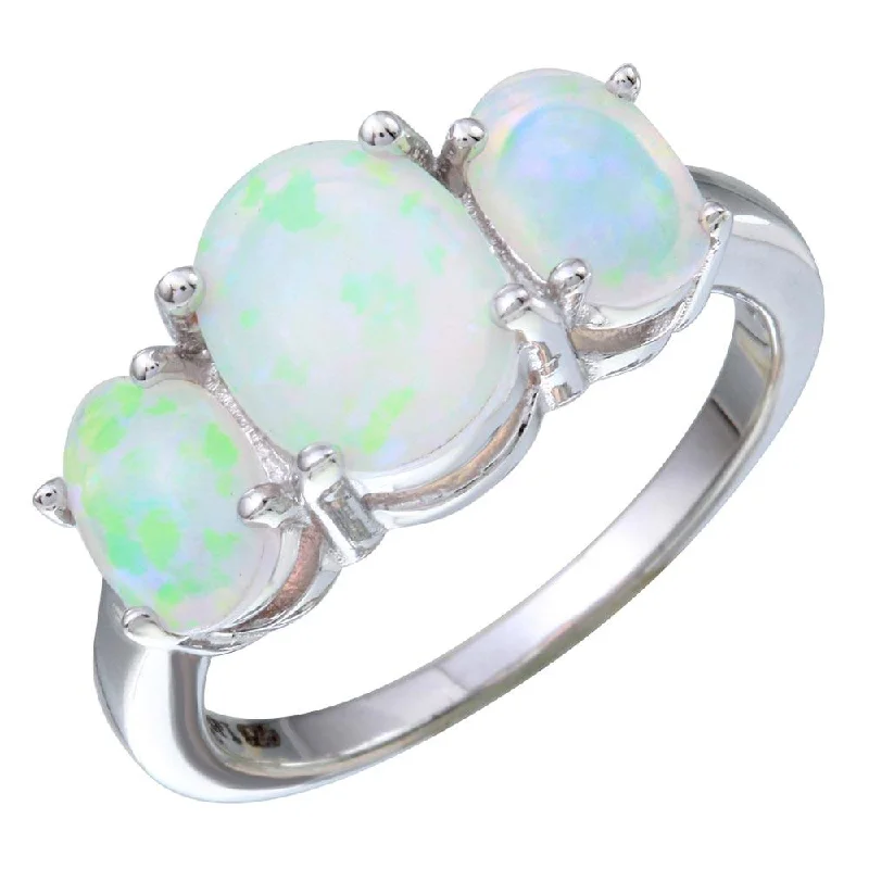 Rhodium Plated 925 Sterling Silver 3 Opal Stone Ring - STR01092