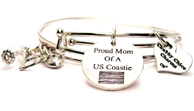 Proud Mom Of A US Coastie Expandable Bangle Bracelet Set