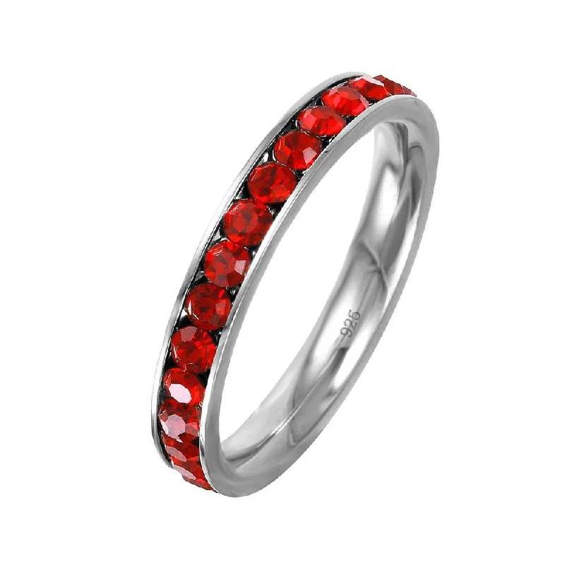 Silver 925 Rhodium Plated Birthstone July Channel Eternity Band - ETRY-JUL