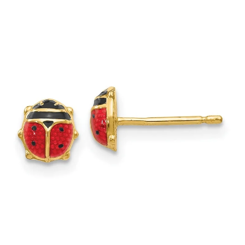 Curata 14k Yellow Gold Girls Small Enameled Ladybug Stud Earrings (6mm)