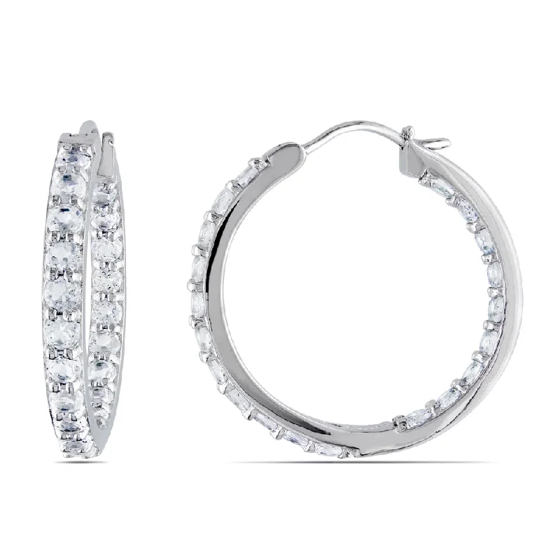 Miadora Sterling Silver Created White Sapphire Hoop Earrings