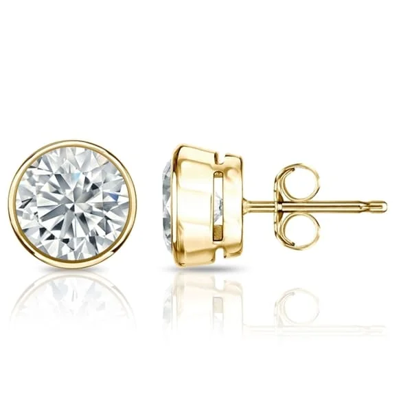 Auriya 1 1/2ctw Round Diamond Stud Earrings Bezel-set 18k Gold - GIA Certified