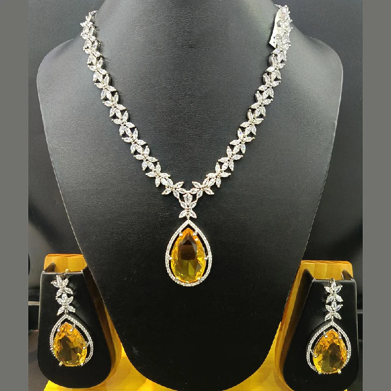 Jain Jewellers Silver Plated AD Necklace Set