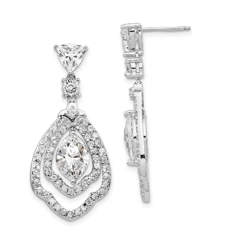 Curata Cheryl M 925 Sterling Silver CZ Cubic Zirconia Post Earrings - 36.75x17.33mm Wide