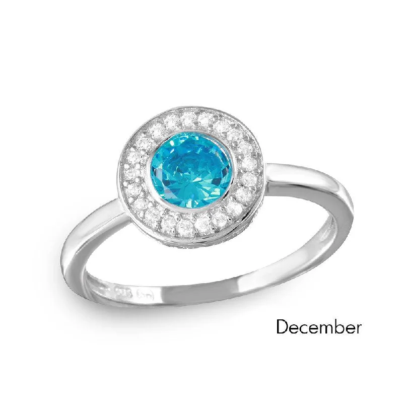 December Sterling Silver 925 Rhodium Plated CZ Center Birthstone Halo Ring - BGR01082DEC