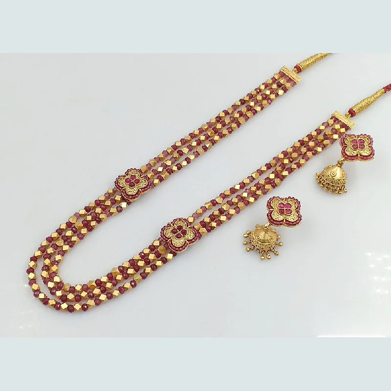 Rani Sati Jewels Gold Plated Pota Beads Long Necklace Set