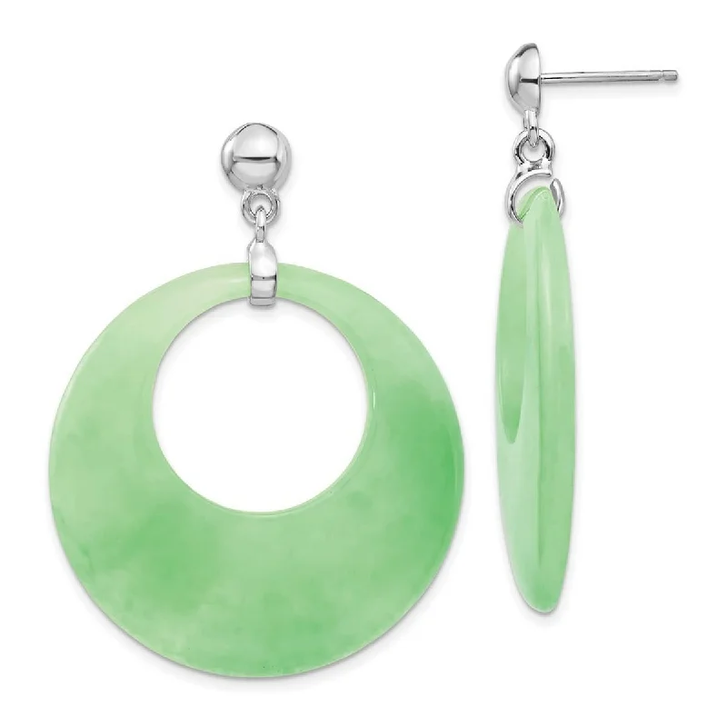 Curata 925 Sterling Silver 47x36mm Dyed Jade Circle Dangle Post Earrings