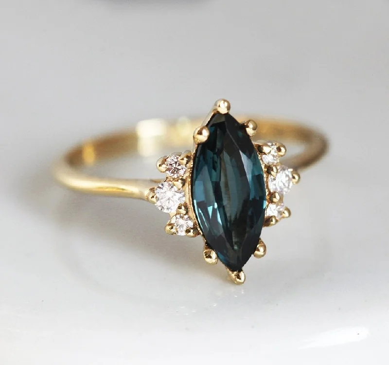 Naomi Deep Teal Sapphire Diamond Ring