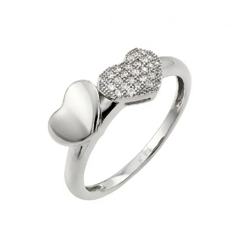 Silver 925 Rhodium Plated Micro Pave Set Clear CZ Heart Ring - STR00953