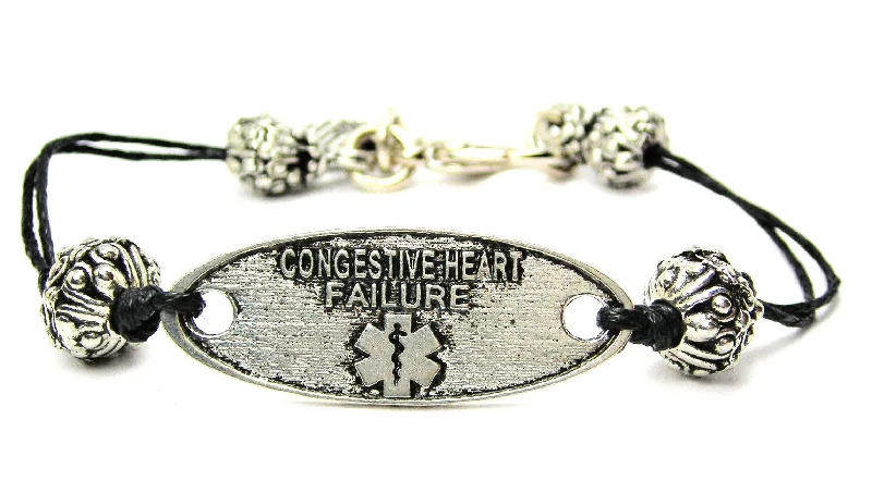 Congestive Heart Failure Medical Alert Black Cord Connector Bracelet