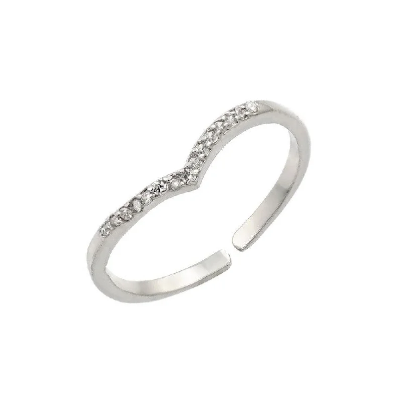 Silver 925 Rhodium Plated Clear Inlay CZ Chevron Ring - BGR00879