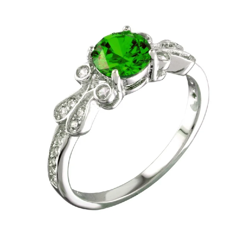 Rhodium Plated 925 Sterling Silver Green Oval CZ Ring - BGR01165GRN