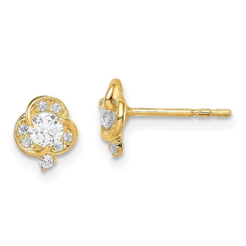 Curata 14k Yellow Gold CZ Cubic Zirconia Flower Post Earrings