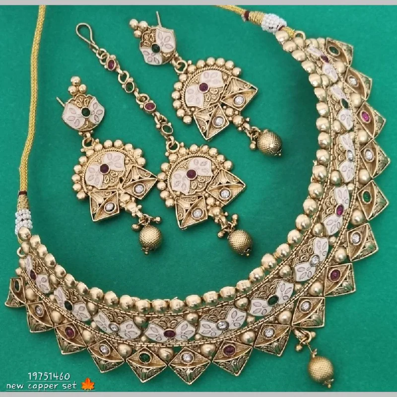 Lucentarts Jewellery Gold Plated Pota Stone And Meenakari Necklace Set