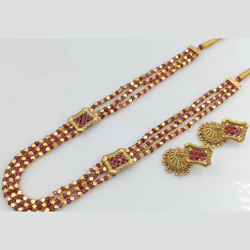 Manisha Jewellery Gold Plated Pota Stone And Pearls Long Necklace Set