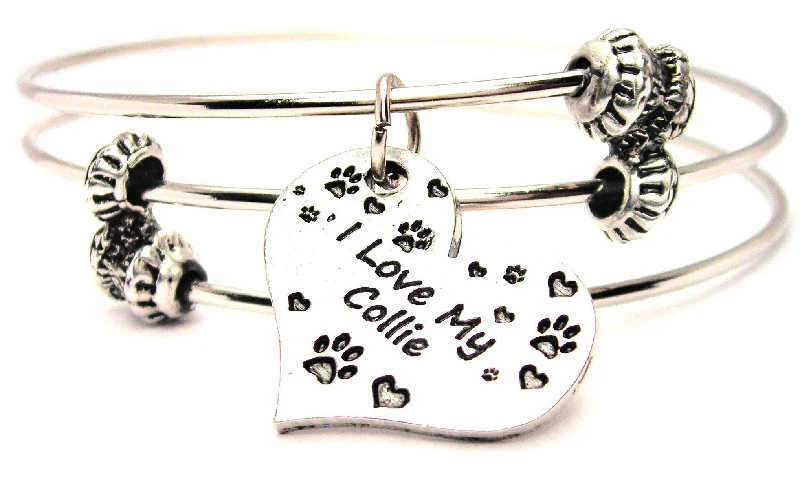 I Love My Collie Heart Triple Style Expandable Bangle Bracelet