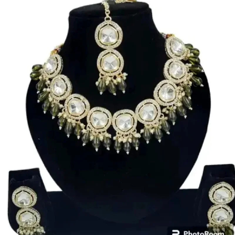 Palak Art Gold Plated Crystal Stone And Beads Necklace Set