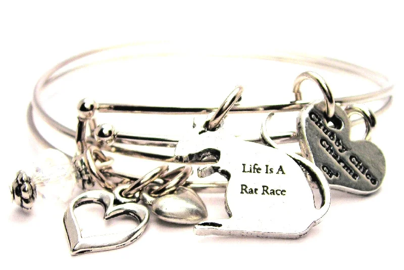 Life Is A Rat Race Expandable Bangle Bracelet Set