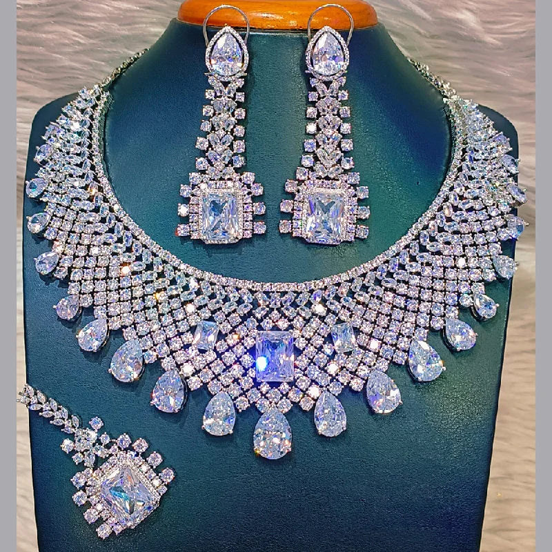 Jain Jewellers Silver Plated AD Necklace Set