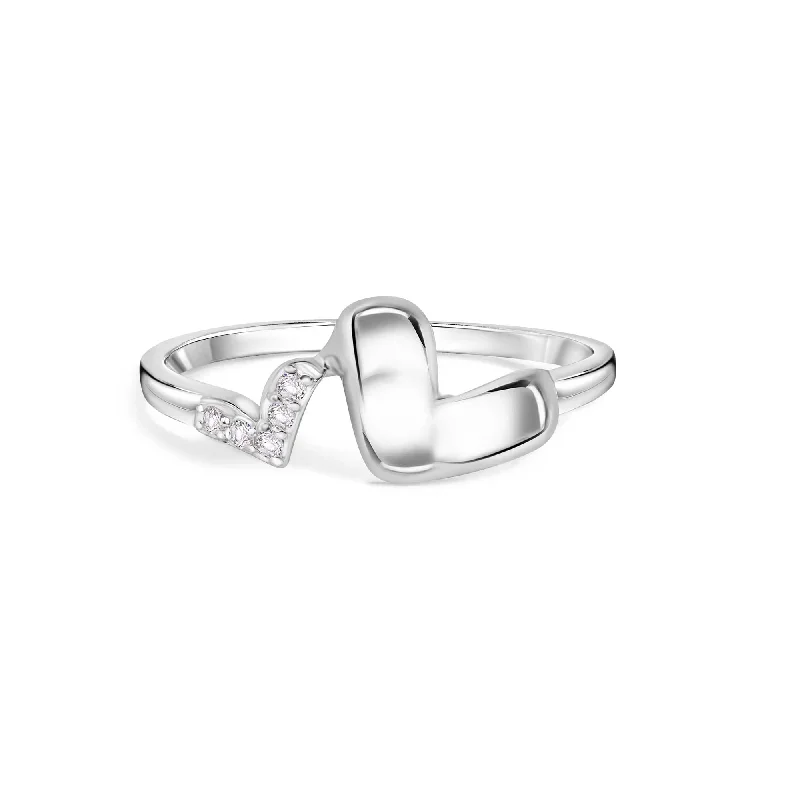 Rhodium Plated 925 Sterling Silver Twin Hearts Clear CZ 1.7mm Ring - BGR01368