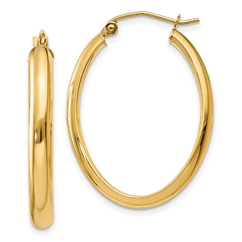 Curata 14k Yellow Gold Polished 3.5x30mm Oval Hoop Earrings