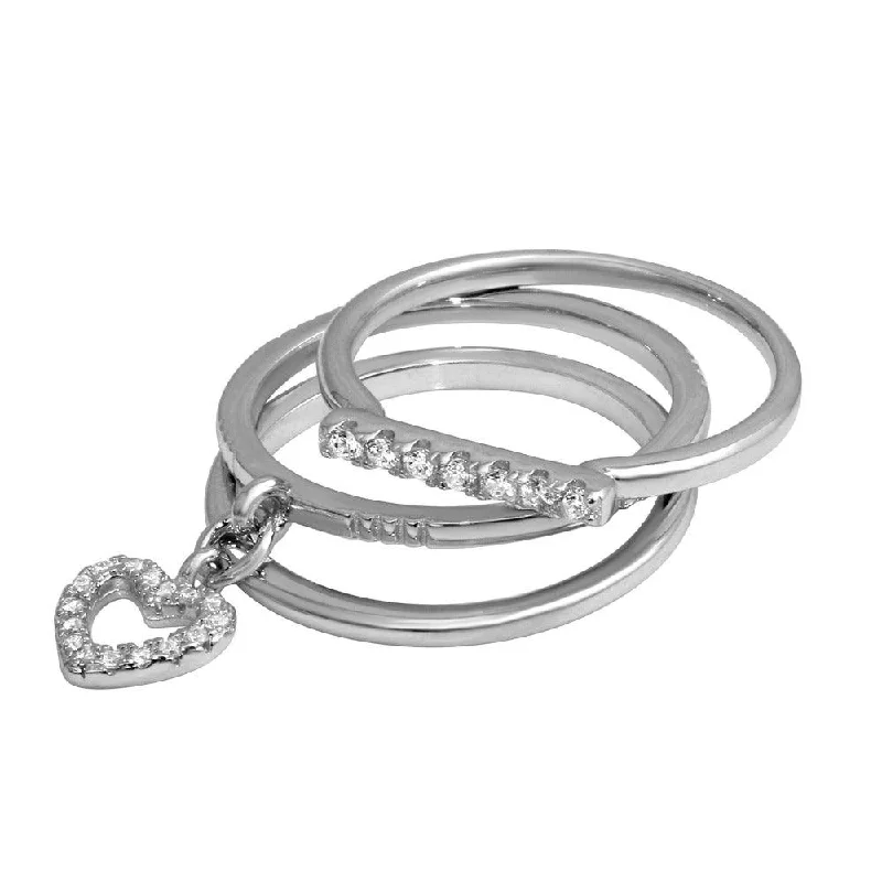 High Polished 925 Sterling SilverStackable Hanging Heart Ring - STR01104RH