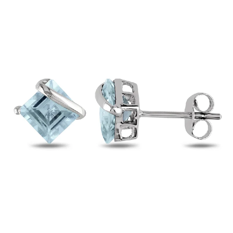 Miadora 10k White Gold Square-cut Aquamarine Earrings