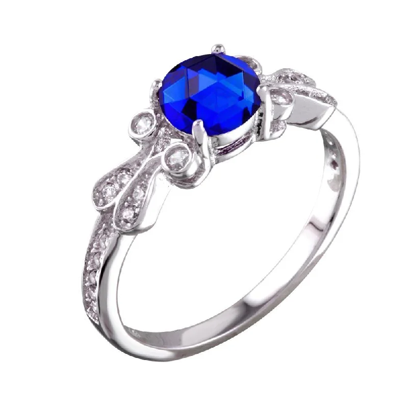 Rhodium Plated 925 Sterling Silver Blue Oval CZ Ring - BGR01165BLU